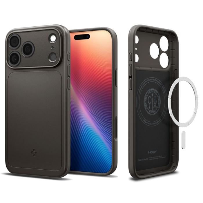 Bild 3, Spigen Spigen iPhone 17 Pro Skal MagSafe Thin Fit Gunmetal - Teknikhallen.se