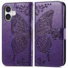 iPhone 16 Fodral Fj&auml;ril Tryck M&ouml;rk Lila - Teknikhallen.se