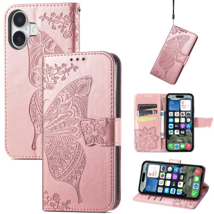 Bild 5,  iPhone 16 Fodral Fjäril Tryck Roséguld - Teknikhallen.se