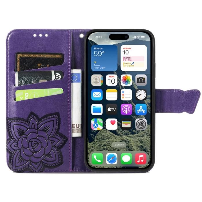Bild 2,  iPhone 16 Fodral Fjäril Tryck Mörk Lila - Teknikhallen.se