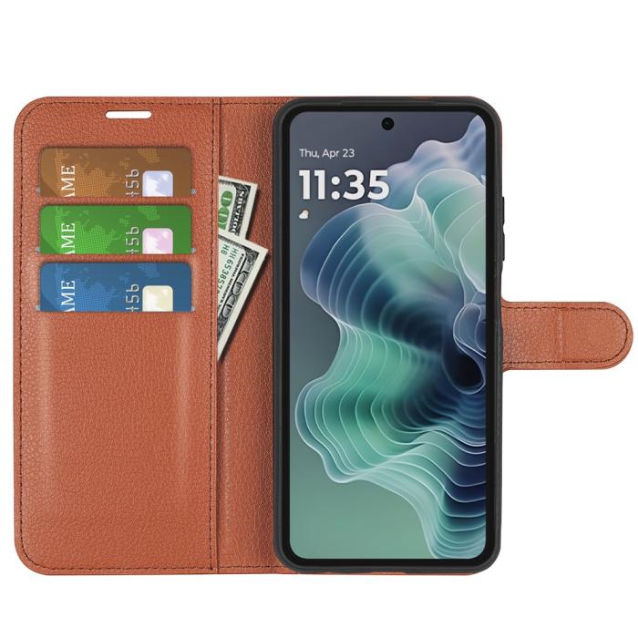 Bild 2,  Motorola Moto G35 5G Fodral Litchi Läder Brun - Teknikhallen.se