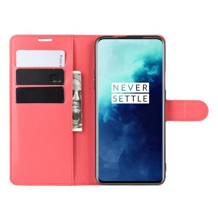 Bild 5,  OnePlus 7T Pro - Litchi Plånboksfodral - Röd - Teknikhallen.se