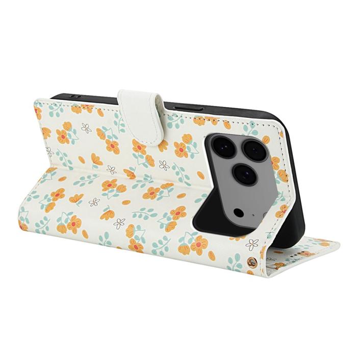Bild 3,  iPhone 17 Pro Fodral Rhombus Läder Blommor Vit - Teknikhallen.se