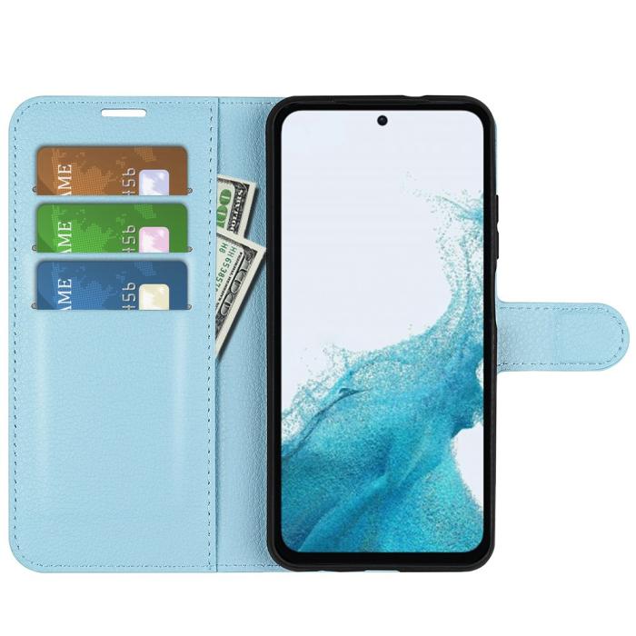 Bild 2,  Samsung Galaxy A54 5G Fodral Litchi Läder Ljus Blå - Teknikhallen.se