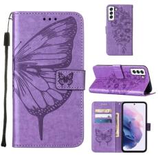  Samsung Galaxy S22 Fodral Butterfly L&auml;der Lila - Teknikhallen.se
