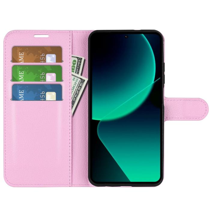 Bild 2,  Xiaomi 13T / 13T Pro Fodral Litchi Läder Ljus Rosa - Teknikhallen.se