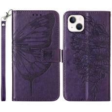  iPhone 15 Plus Fodral Med Tryck Fj&auml;ril M&ouml;rk Lila - Teknikhallen.se