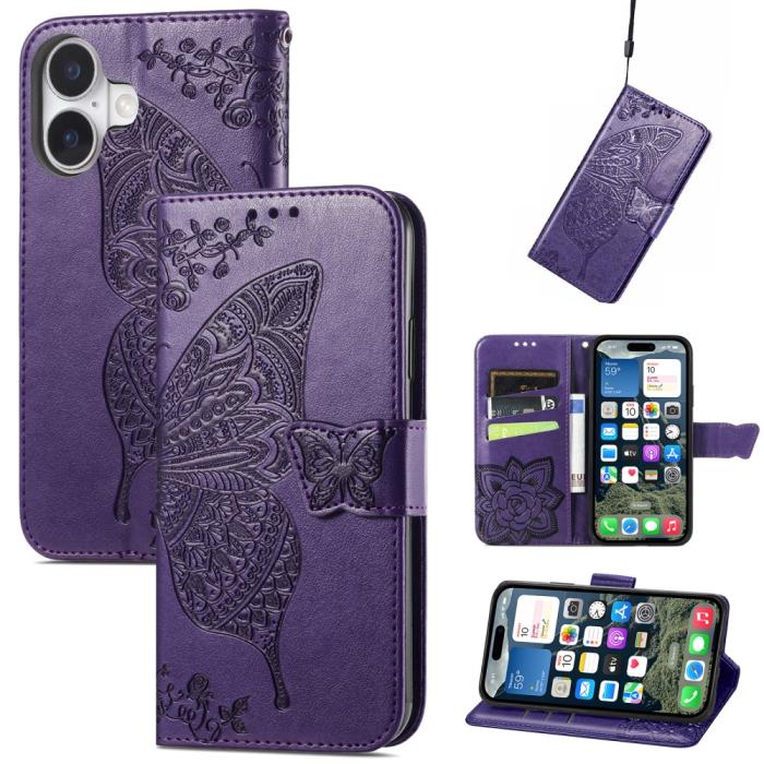 Bild 4,  iPhone 16 Fodral Fjäril Tryck Mörk Lila - Teknikhallen.se