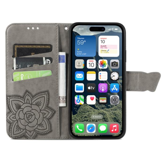 Bild 2,  iPhone 16 Fodral Fjäril Tryck Grå - Teknikhallen.se