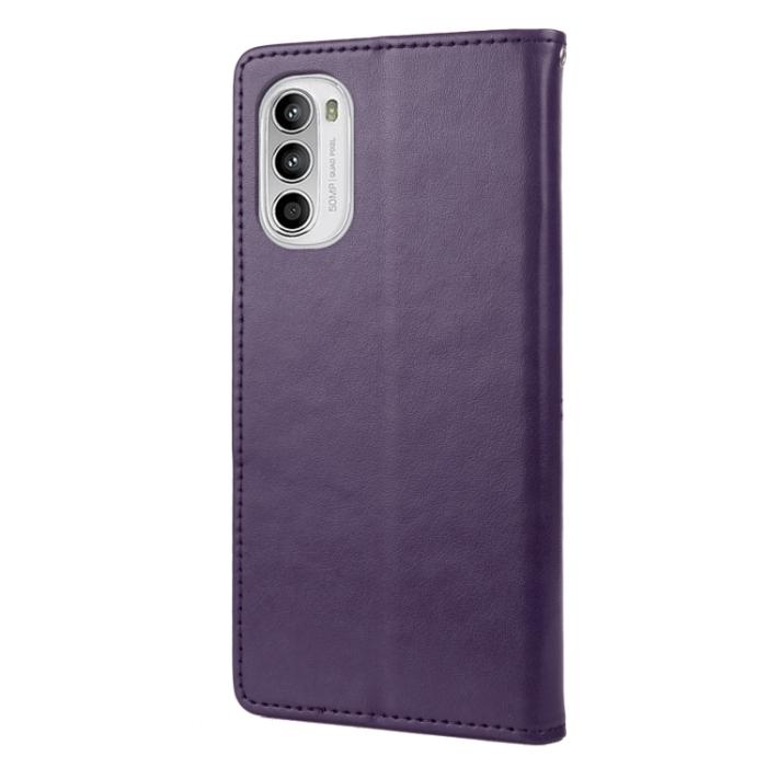 Bild 3,  Motorola Moto G52/G82 Fodral Blommigt Tryck Mörk Lila - Teknikhallen.se