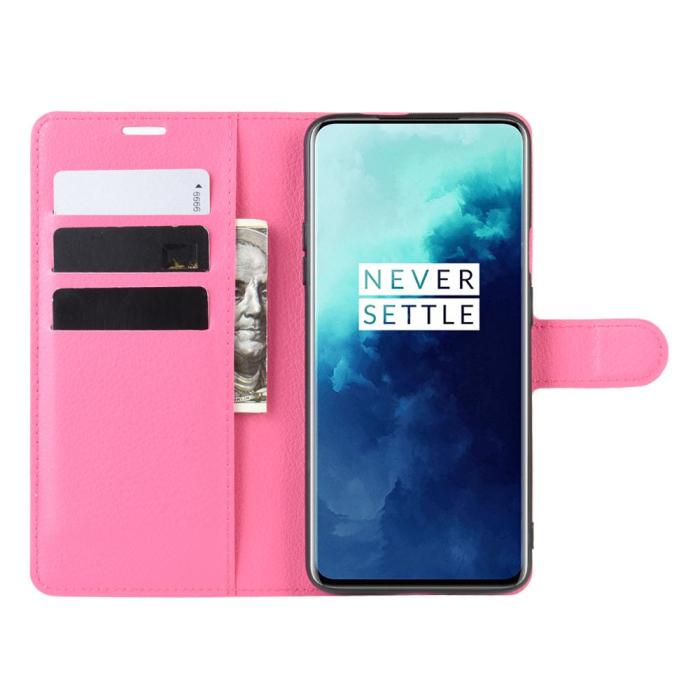 Bild 5,  OnePlus 7T Pro - Litchi Plånboksfodral - Rosa - Teknikhallen.se