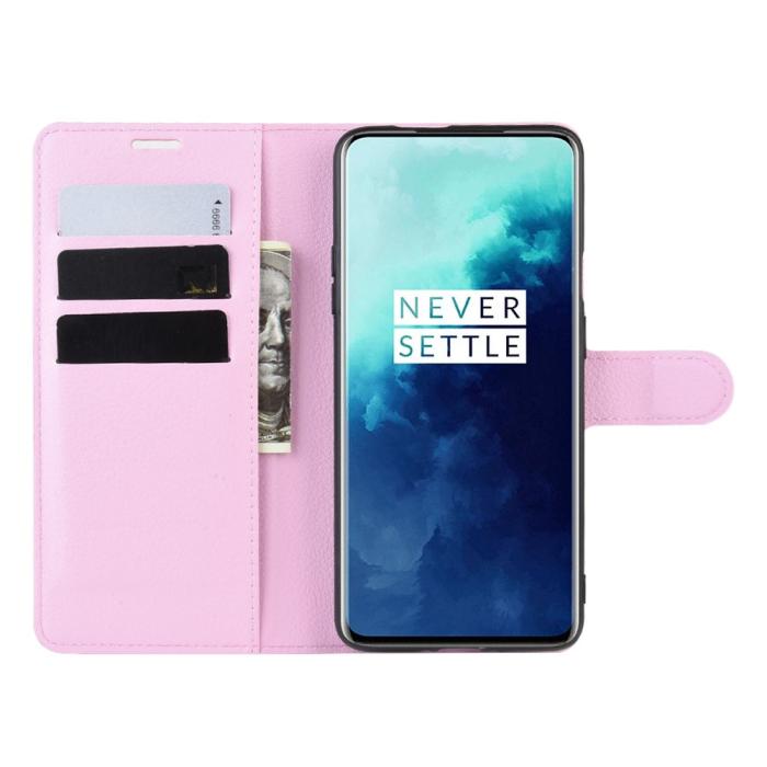 Bild 5,  OnePlus 7T Pro - Litchi Plånboksfodral - Ljus Rosa - Teknikhallen.se
