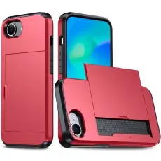  iPhone 17e / 16e Skal Hybrid Med Kortfack R&ouml;d - Teknikhallen.se