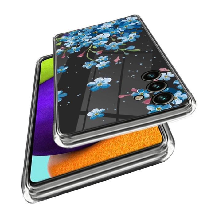 Bild 2,  Samsung Galaxy A15 5G Skal TPU Med Tryck Blå Blommor - Teknikhallen.se