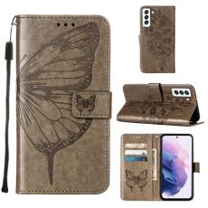  Samsung Galaxy S22 Fodral Butterfly L&auml;der Gr&aring; - Teknikhallen.se