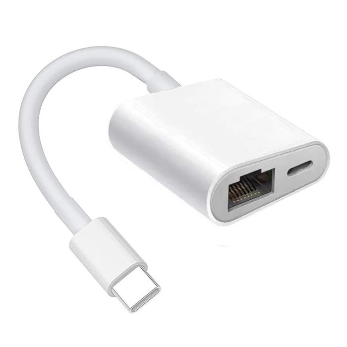Bild 2,  USB-C Till RJ45 / USB-C PD Adapter Vit - Teknikhallen.se