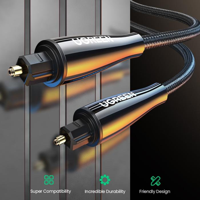 Bild 2, UGREEN UGREEN 2m Optisk Fiberkabel Toslink Svart - Teknikhallen.se
