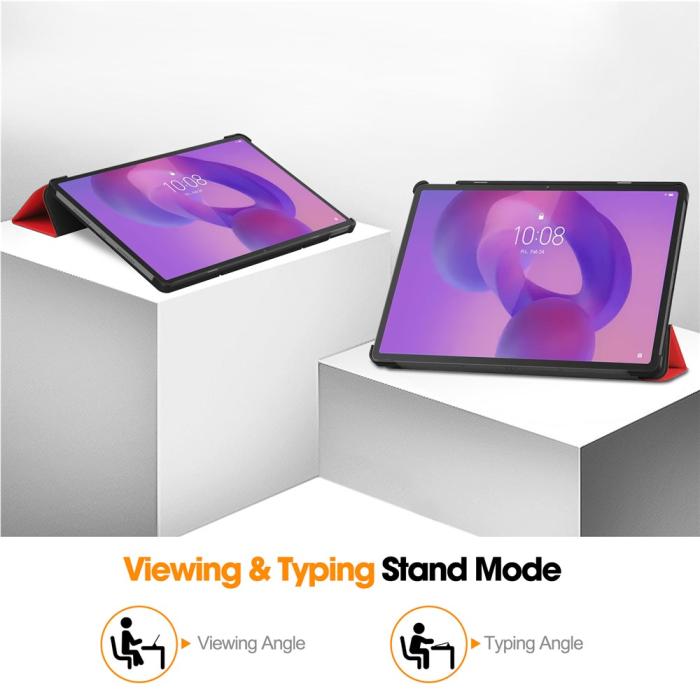 Bild 5,  Lenovo Idea Tab Pro Fodral Tri-Fold Läder Röd - Teknikhallen.se