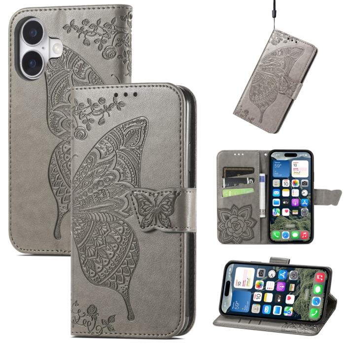Bild 4,  iPhone 16 Fodral Fjäril Tryck Grå - Teknikhallen.se