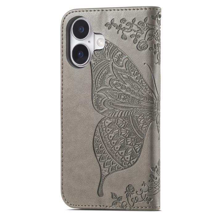Bild 6,  iPhone 16 Fodral Fjäril Tryck Grå - Teknikhallen.se