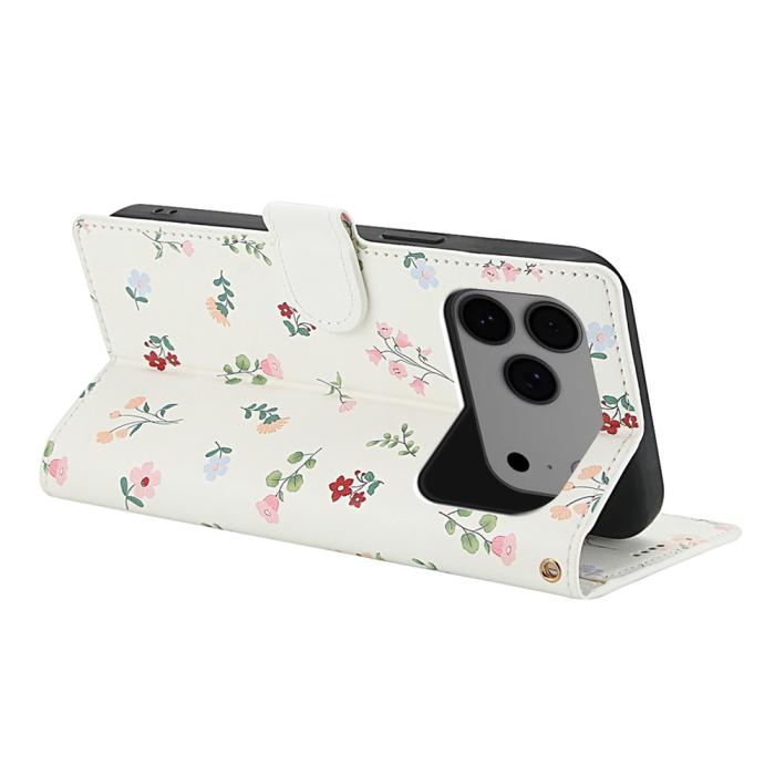 Bild 3,  iPhone 17 Pro Fodral Rhombus Läder Blommor Vit - Teknikhallen.se