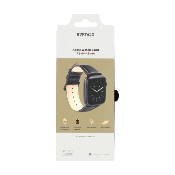 Bild 2, Buffalo Buffalo Apple Watch 42/44/45/49 mm Armband Äkta Läder Svart - Teknikhallen.se