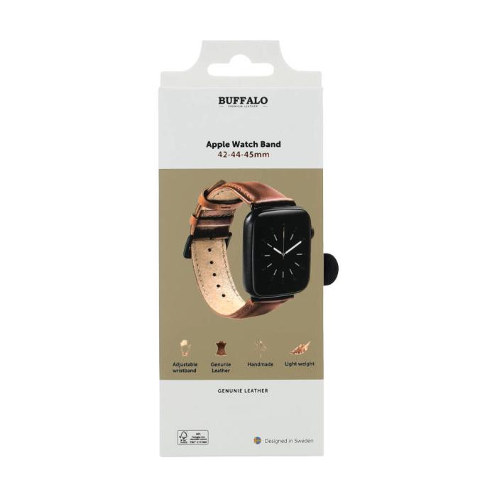 Bild 2, Buffalo Buffalo Apple Watch 42/44/45/49 mm Armband Äkta Läder Brun - Teknikhallen.se