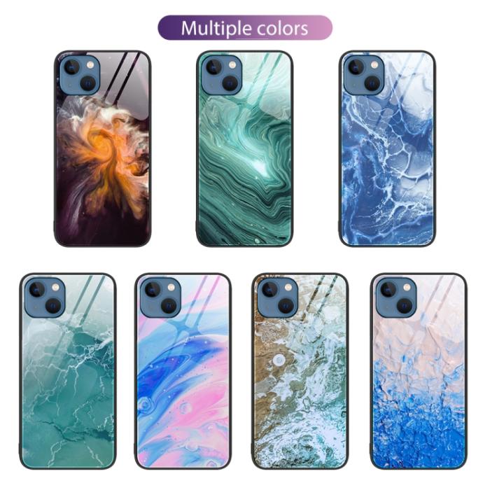 Bild 2,  iPhone 14 Plus Skal Marmor Härdat Glas Ocean Waves - Teknikhallen.se