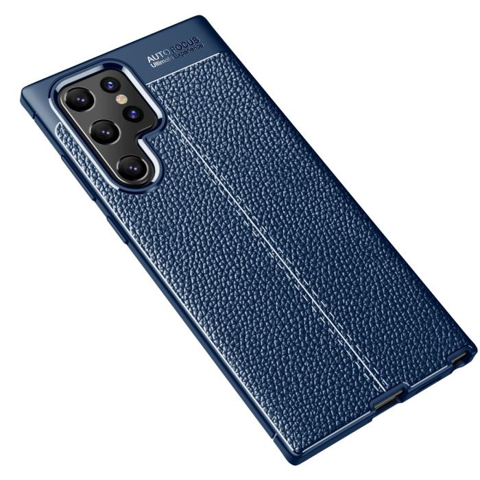 Bild 2,  Samsung Galaxy S22 Ultra Skal Litchi Textur Blå - Teknikhallen.se