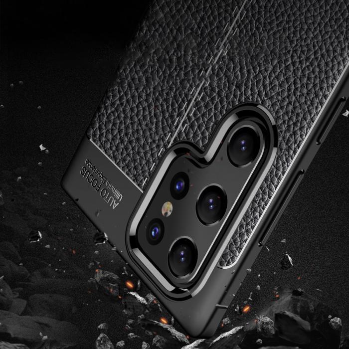 Bild 4,  Samsung Galaxy S22 Ultra Skal Litchi Textur Blå - Teknikhallen.se