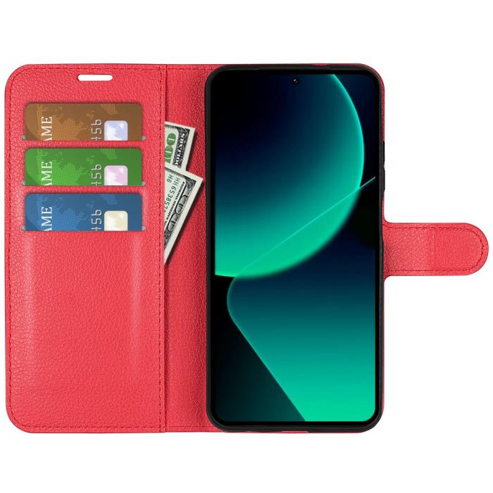 Bild 2,  Xiaomi 13T / 13T Pro Fodral Litchi Läder Röd - Teknikhallen.se