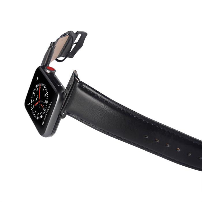 Bild 3, Buffalo Buffalo Apple Watch 42/41/40/38 mm Armband Äkta Läder Svart - Teknikhallen.se