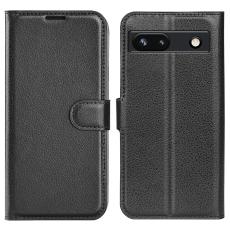  Google Pixel 7A Fodral Litchi Textur L&auml;der Svart - Teknikhallen.se