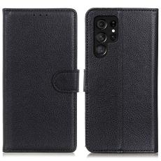  Samsung Galaxy S24 Ultra Fodral Litchi L&auml;der Svart - Teknikhallen.se