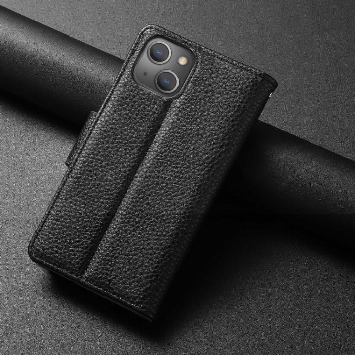Bild 3,  iPhone 14 2in1 Litchi Magnet Fodral / Skal Svart - Teknikhallen.se