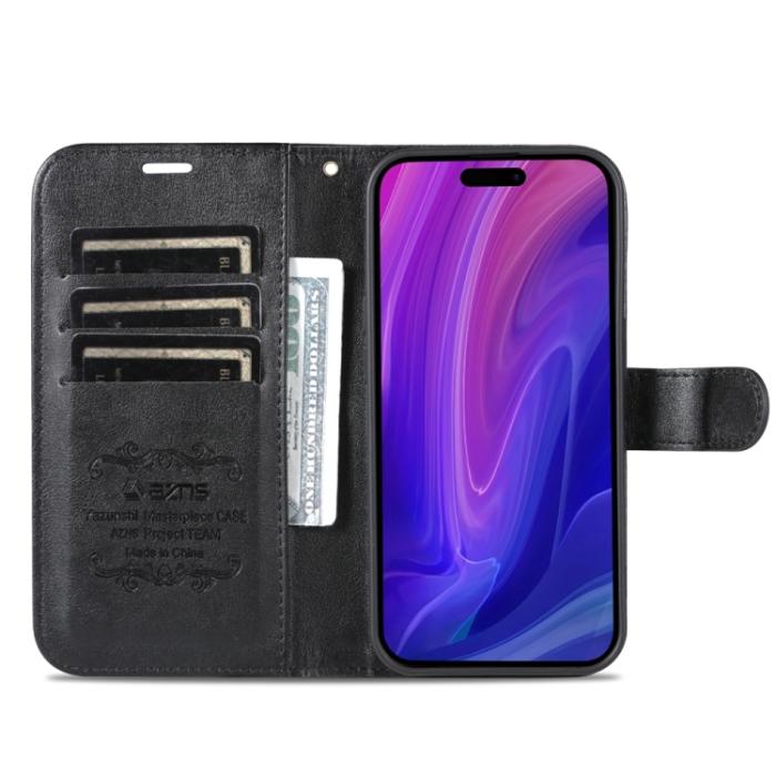 Bild 4, AZNS AZNS iPhone 15 Pro Fodral Läder Svart - Teknikhallen.se