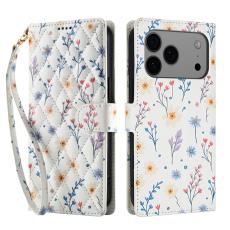  iPhone 17 Pro Fodral Rhombus L&auml;der Blommor Vit - Teknikhallen.se