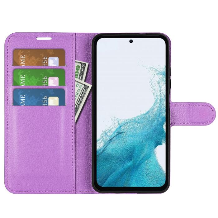 Bild 2,  Samsung Galaxy A54 5G Fodral Litchi Läder Lila - Teknikhallen.se
