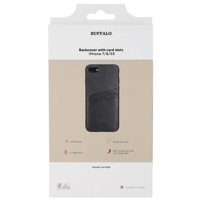 Bild 2, Buffalo Buffalo iPhone 7/8/SE Skal Läder Med 2 Kortfack Svart - Teknikhallen.se
