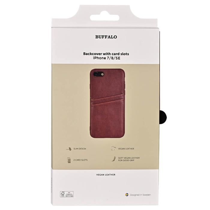 Bild 2, Buffalo Buffalo iPhone 7/8/SE Skal Läder Med 2 Kortfack Brun - Teknikhallen.se