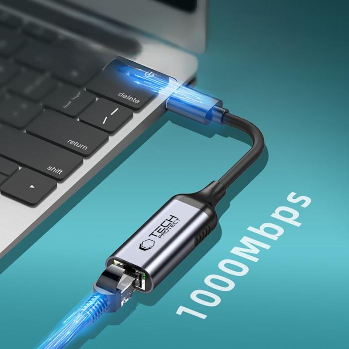Bild 2, Tech-Protect Tech-Protect USB 3.0 - RJ45 Ethernet Adapter Ultraboost Svart - Teknikhallen.se