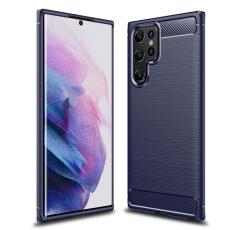  Samsung Galaxy S22 Ultra Skal Borstad St&aring;l Textur Bl&aring; - Teknikhallen.se