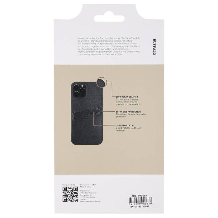 Bild 4, Buffalo Buffalo iPhone 12 / 12 Pro Skal Läder Med 2 Kortfack Svart - Teknikhallen.se