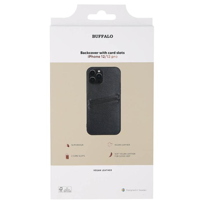 Bild 2, Buffalo Buffalo iPhone 12 / 12 Pro Skal Läder Med 2 Kortfack Svart - Teknikhallen.se