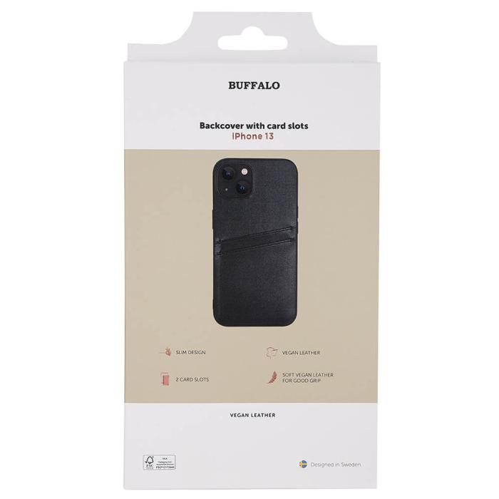 Bild 2, Buffalo Buffalo iPhone 13 Skal Läder Med 2 Kortfack Svart - Teknikhallen.se