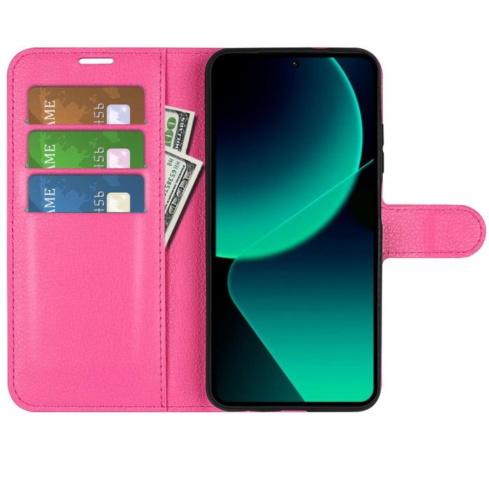 Bild 2,  Xiaomi 13T / 13T Pro Fodral Litchi Läder Rosa - Teknikhallen.se