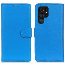  Samsung Galaxy S24 Ultra Fodral Litchi L&auml;der Bl&aring; - Teknikhallen.se