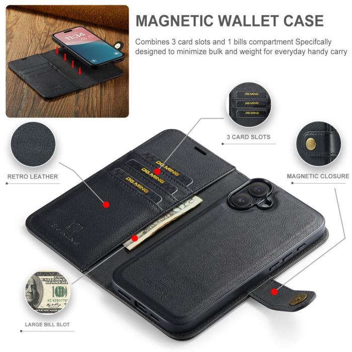 Bild 5, DG.MING DG.MING iPhone 16 Fodral 2in1 Magnet Svart - Teknikhallen.se