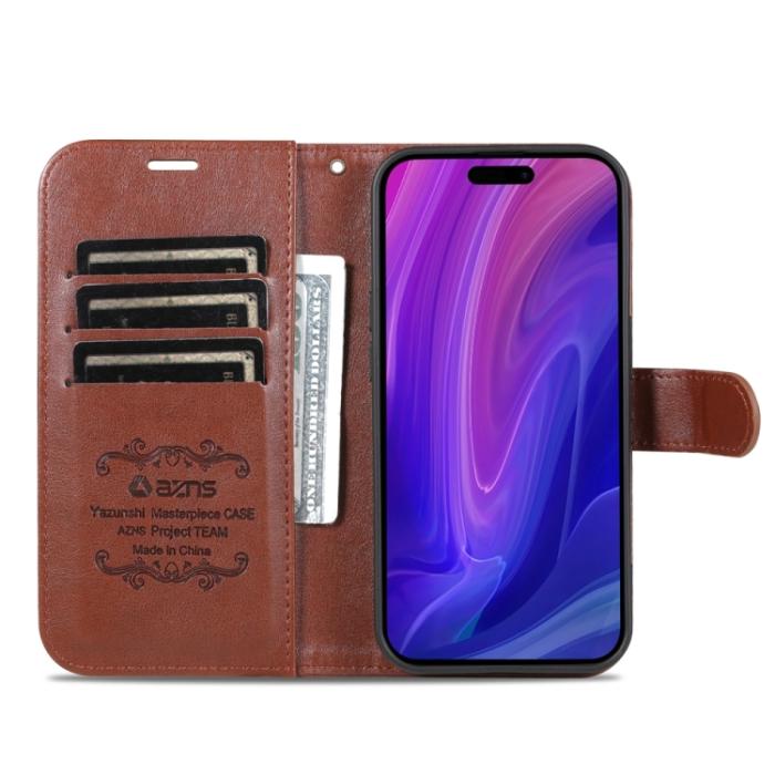 Bild 4, AZNS AZNS iPhone 15 Pro Fodral Läder Brun - Teknikhallen.se