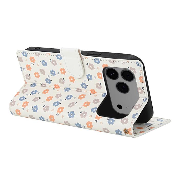 Bild 3,  iPhone 17 Pro Fodral Rhombus Läder Blommor Vit - Teknikhallen.se